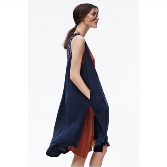 Anthropologie Saturday Sunday Crochet Duster Cardigan Navy Blue Vest - Picture 3 of 15